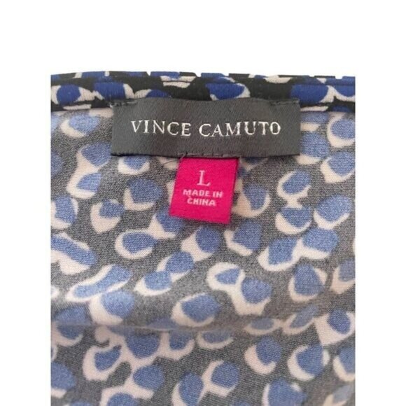 Vince Camuto Blue Black Print Stretch Top Large - Picture 4 of 4